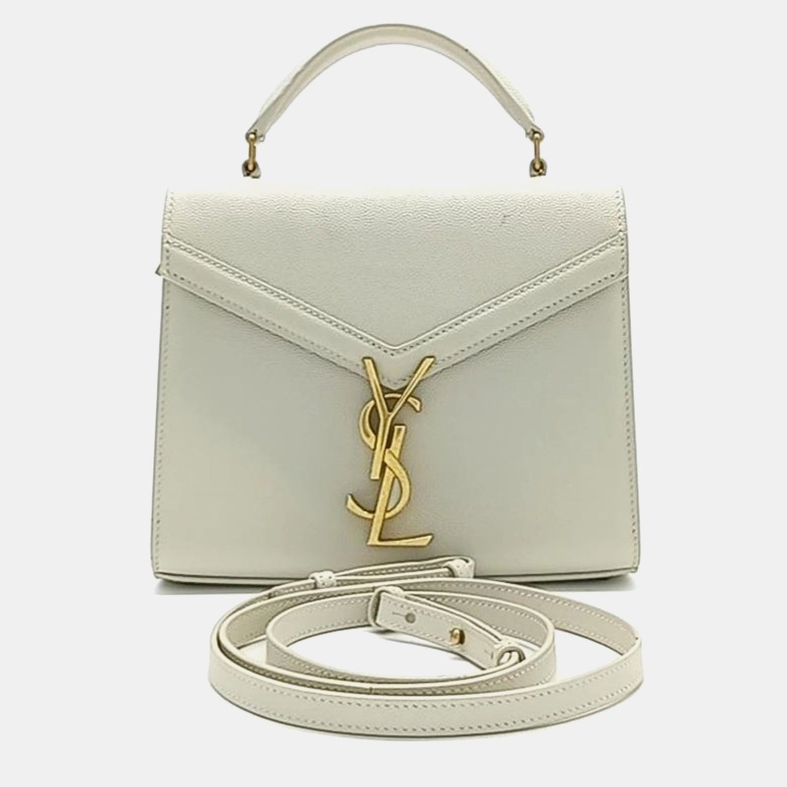 Saint Laurent Paris Saint Laurent White Grain de Poudre Mini Classic Monogram Cassandra Top Handle Bag