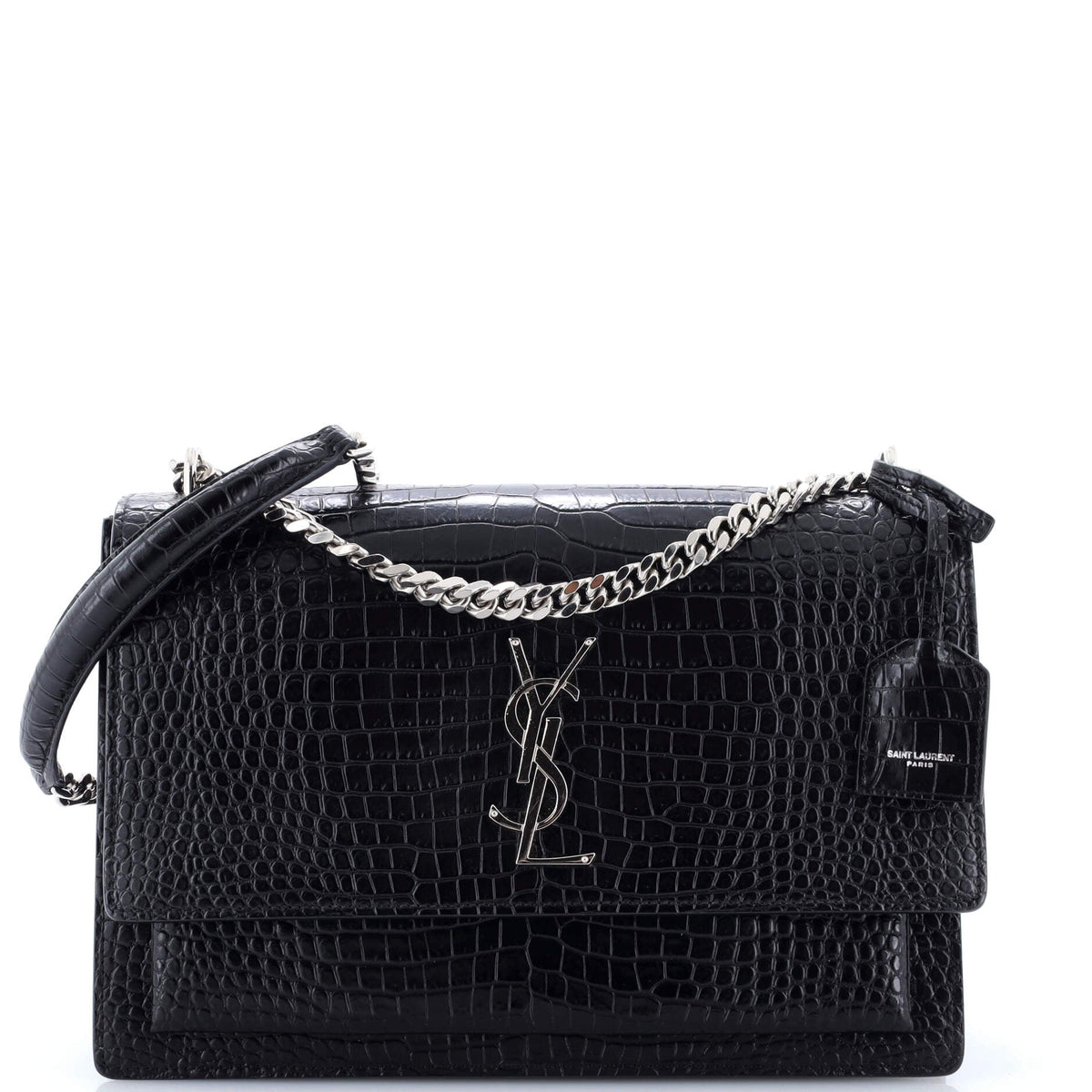Saint Laurent Sunset Crossbody Bag Crocodile Embossed Leather Large