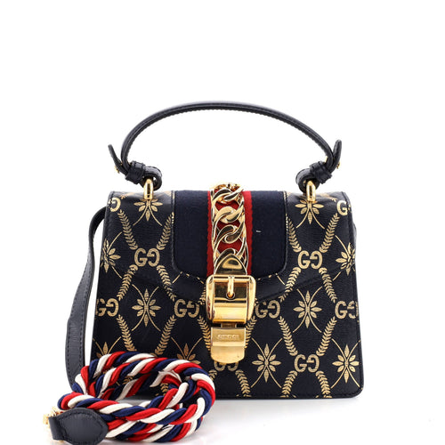 GUCCI Sylvie Top Handle Bag Printed Leather Mini