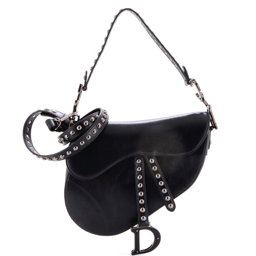 Saddle Handbag with Strap Studded Leather Medium