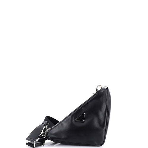 PRADA Triangle Logo Zip Crossbody Bag Soft Leather Small
