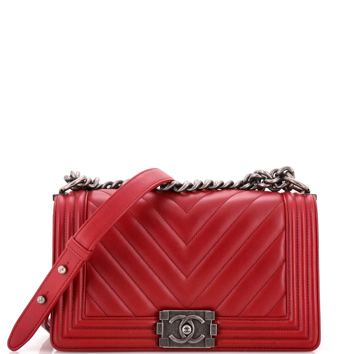 Chanel CHANEL Boy Flap Bag Chevron Calfskin Old Medium