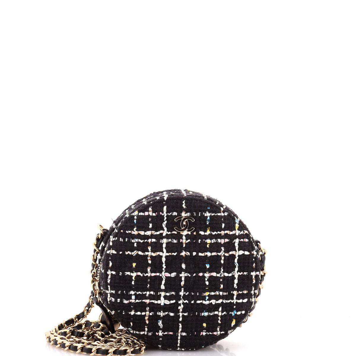Chanel CHANEL Charm Round Clutch with Chain Quilted Tweed