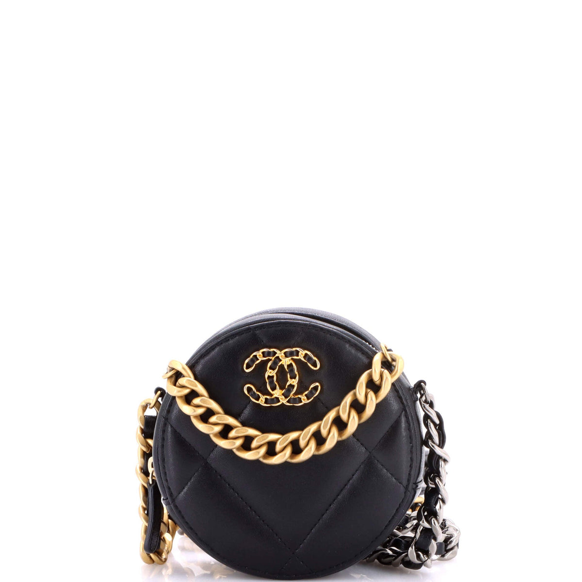 Chanel CHANEL 19 Round Clutch with Chain Quilted Leather