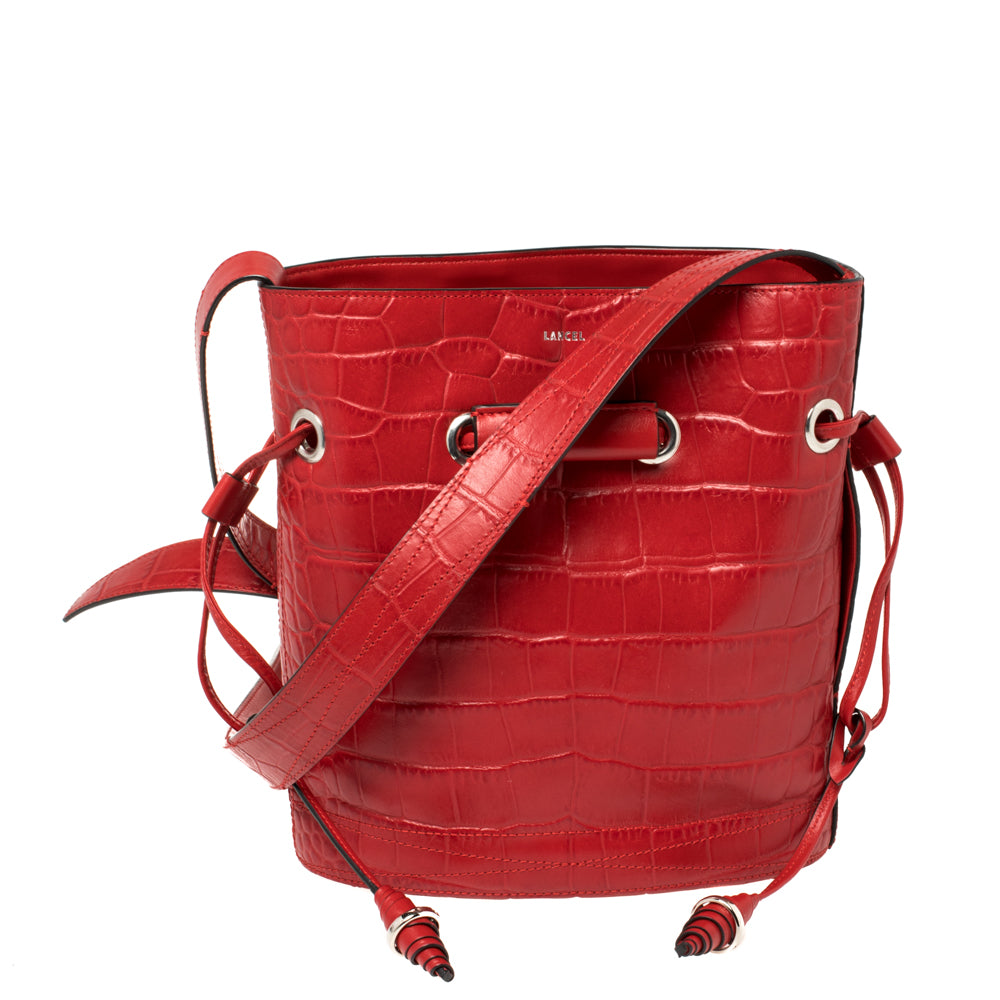 Red Croc Embossed Leather Le Huit Bucket Bag