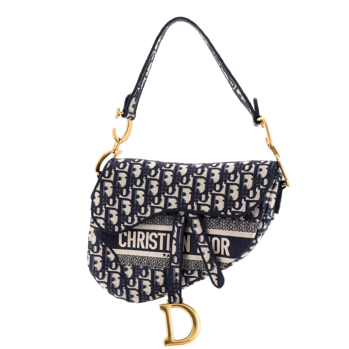 Christian Dior Saddle Handbag Logo Embroidered Oblique Canvas Medium