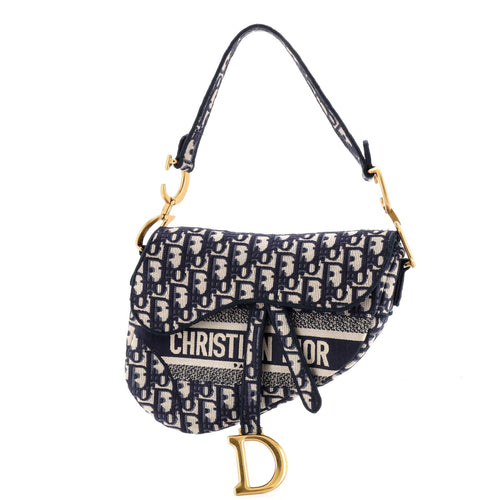 Saddle Handbag Logo Embroidered Oblique Canvas Medium