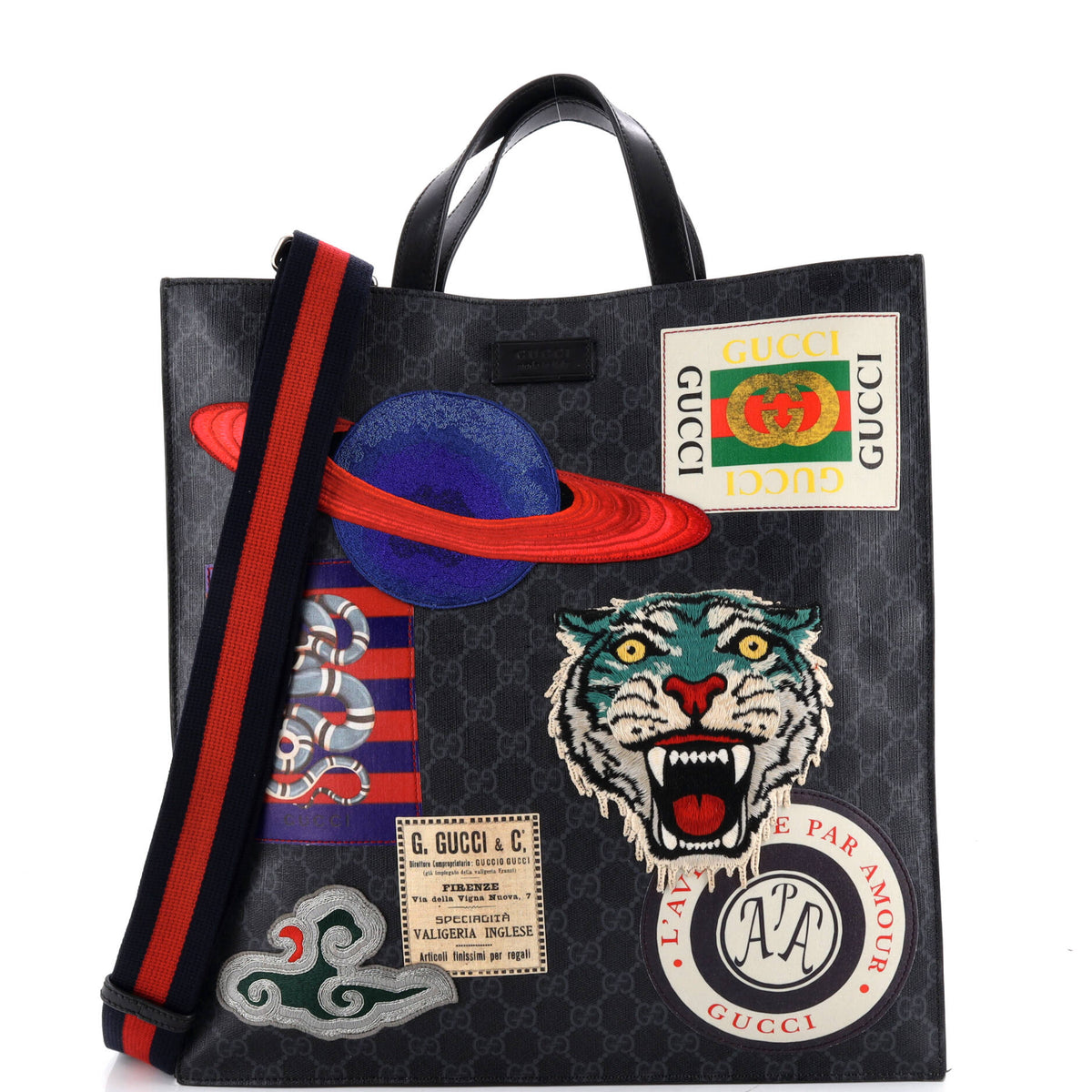 Gucci GUCCI Courrier Convertible Soft Open Tote GG Coated Canvas with Applique North South