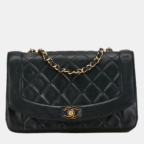 Black Leather Diana Flap Bag