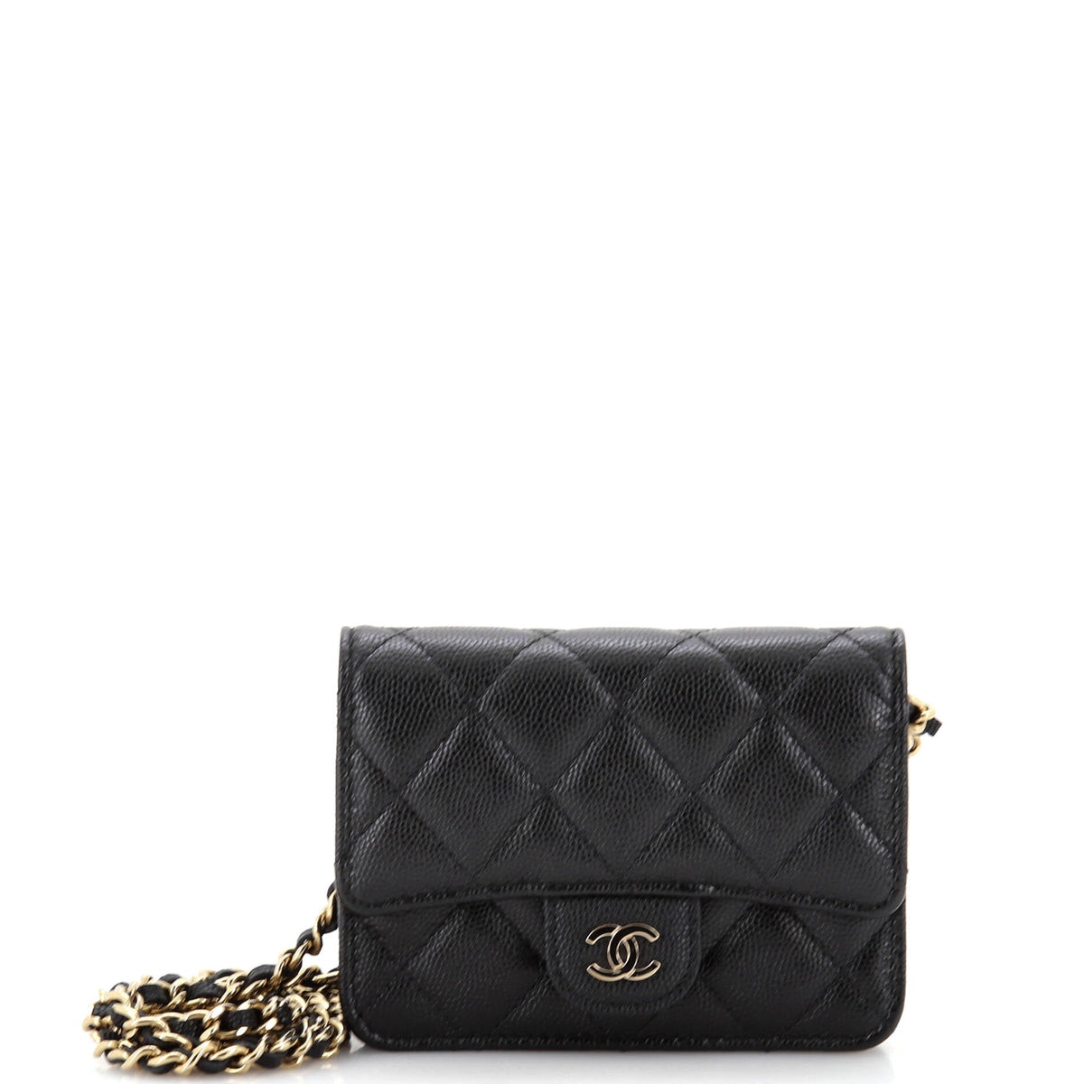 Chanel CHANEL Classic Flap Card Holder on Chain Quilted Caviar Mini