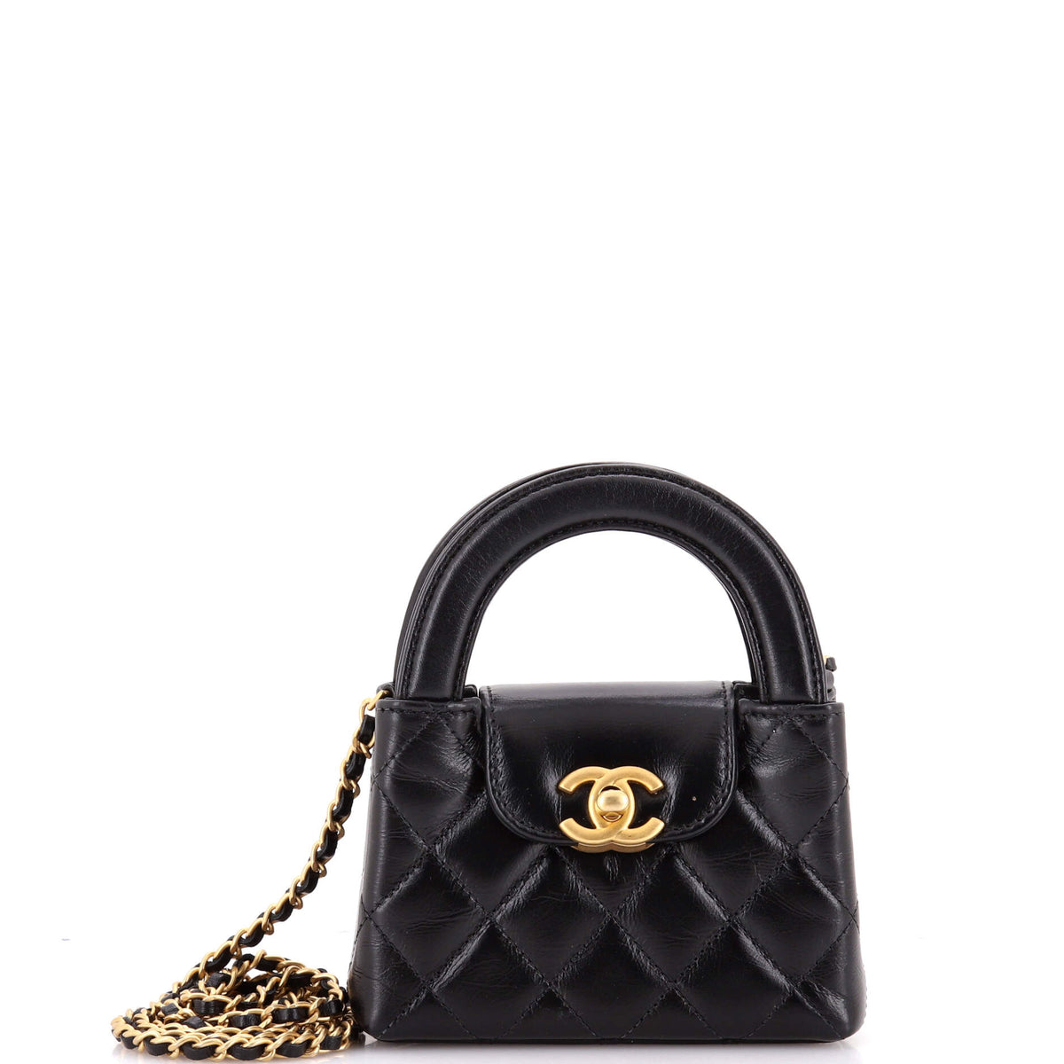Chanel CHANEL Kelly Top Handle Shopping Bag Quilted Shiny Aged Calfskin Nano