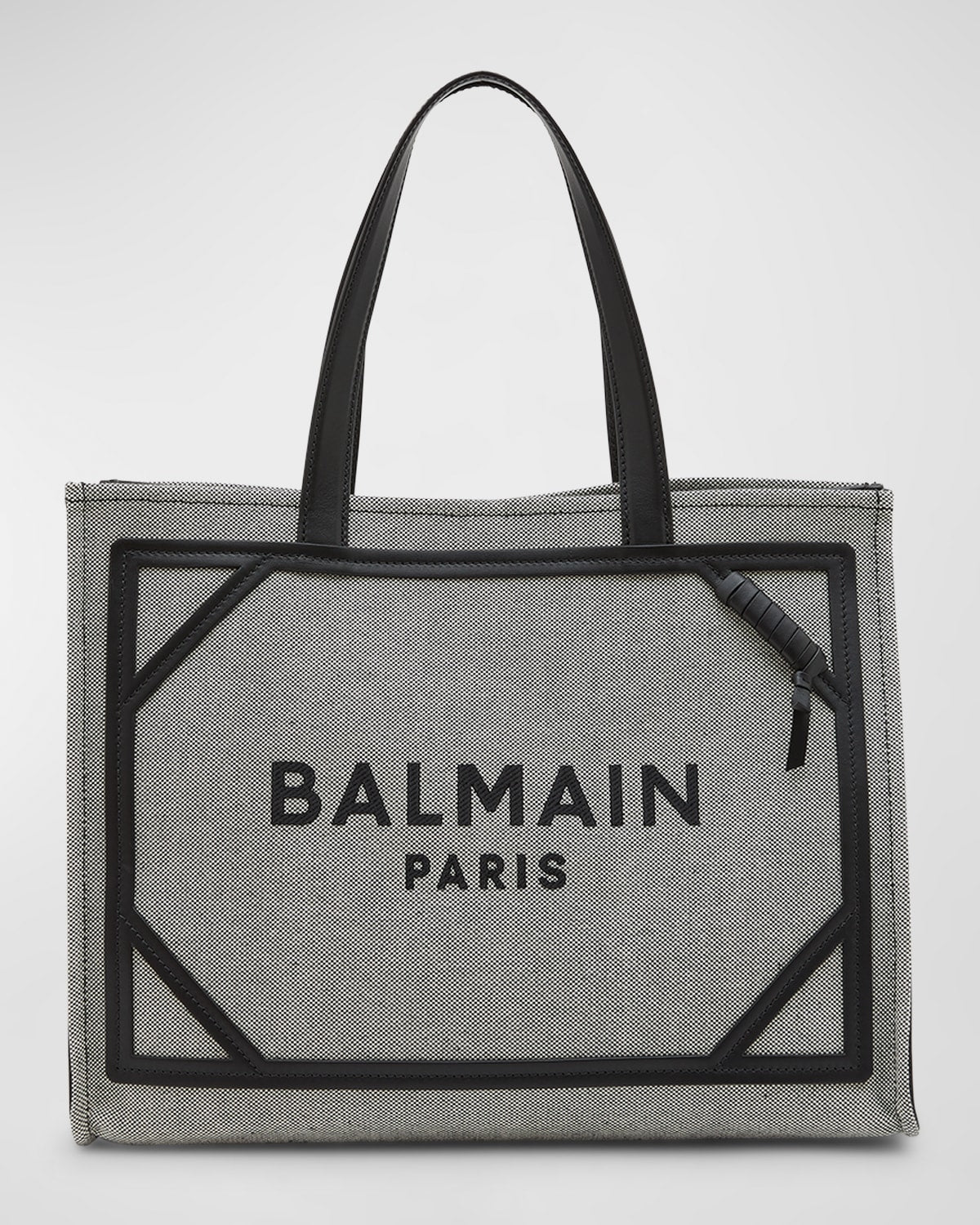 Balmain B Army Medium Shopper Tote Bag in Canvas with Leather Handles