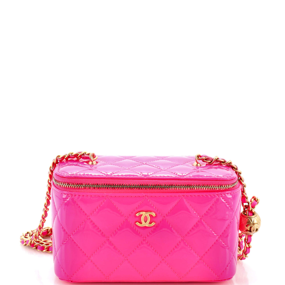 CHANEL Pearl Crush Vanity Case with Chain Quilted Patent Small