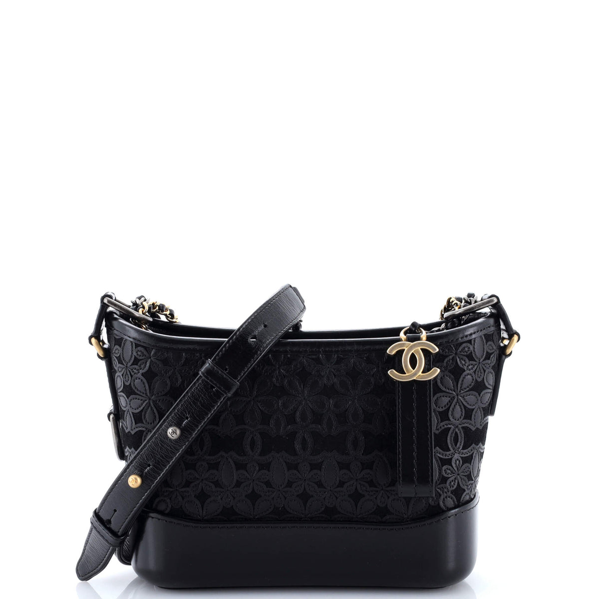 Chanel CHANEL Gabrielle Hobo with Logo Handle Laser Cut Calfskin and Wool Felt Small