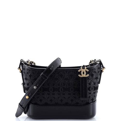 CHANEL Gabrielle Hobo with Logo Handle Laser Cut Calfskin and Wool Felt Small
