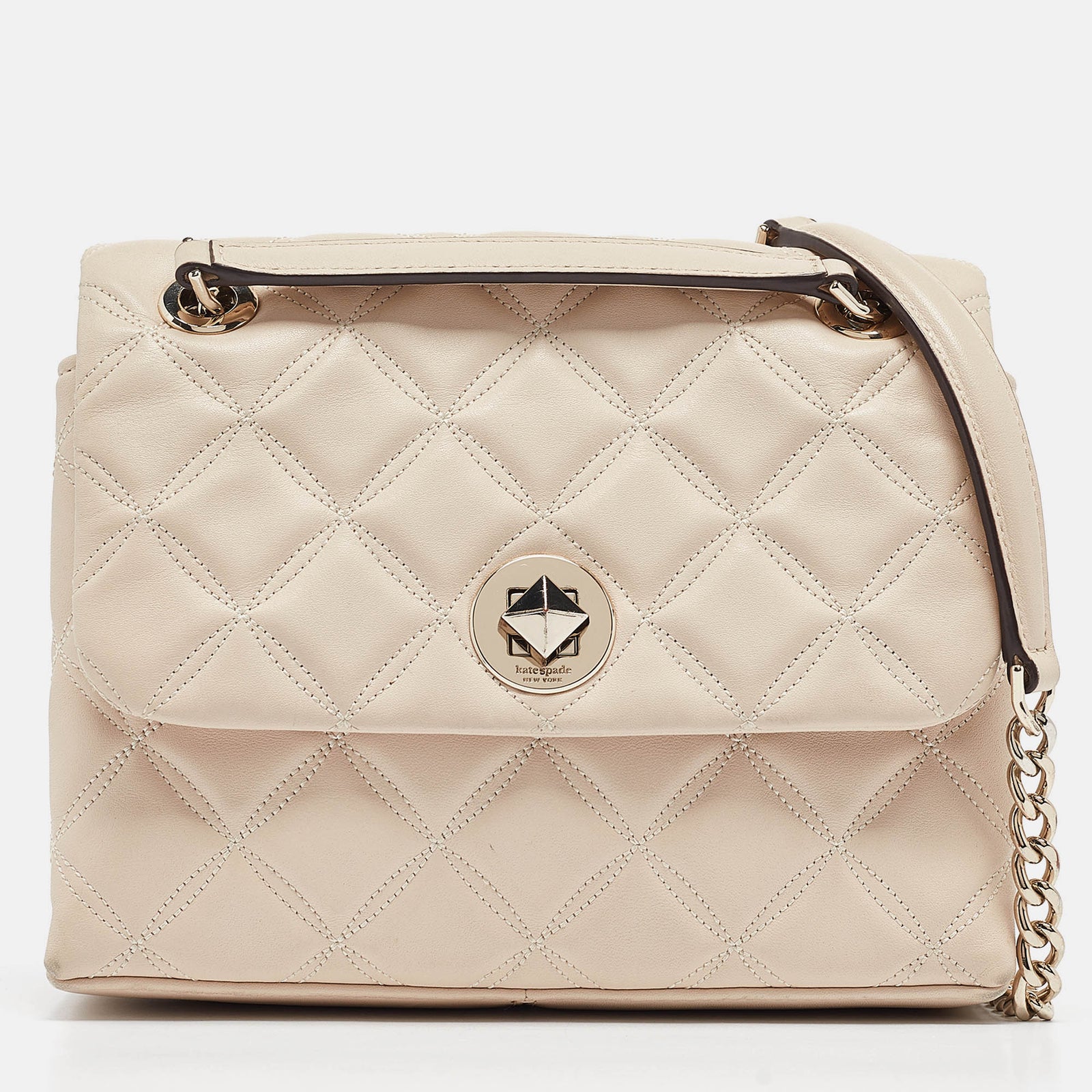 Kate Spade Beige Quilted Leather Natalia Crossbody Bag