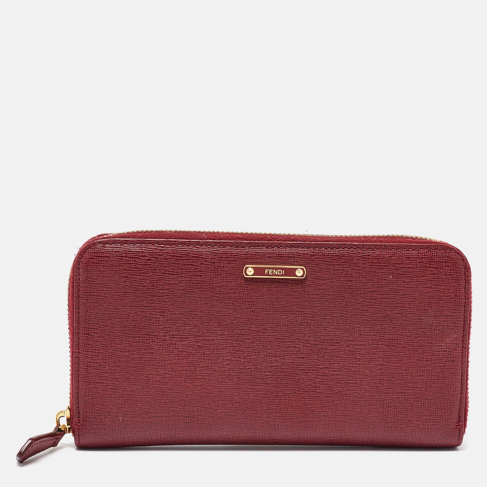 Fendi Red Leather Elite Zip Around Wallet