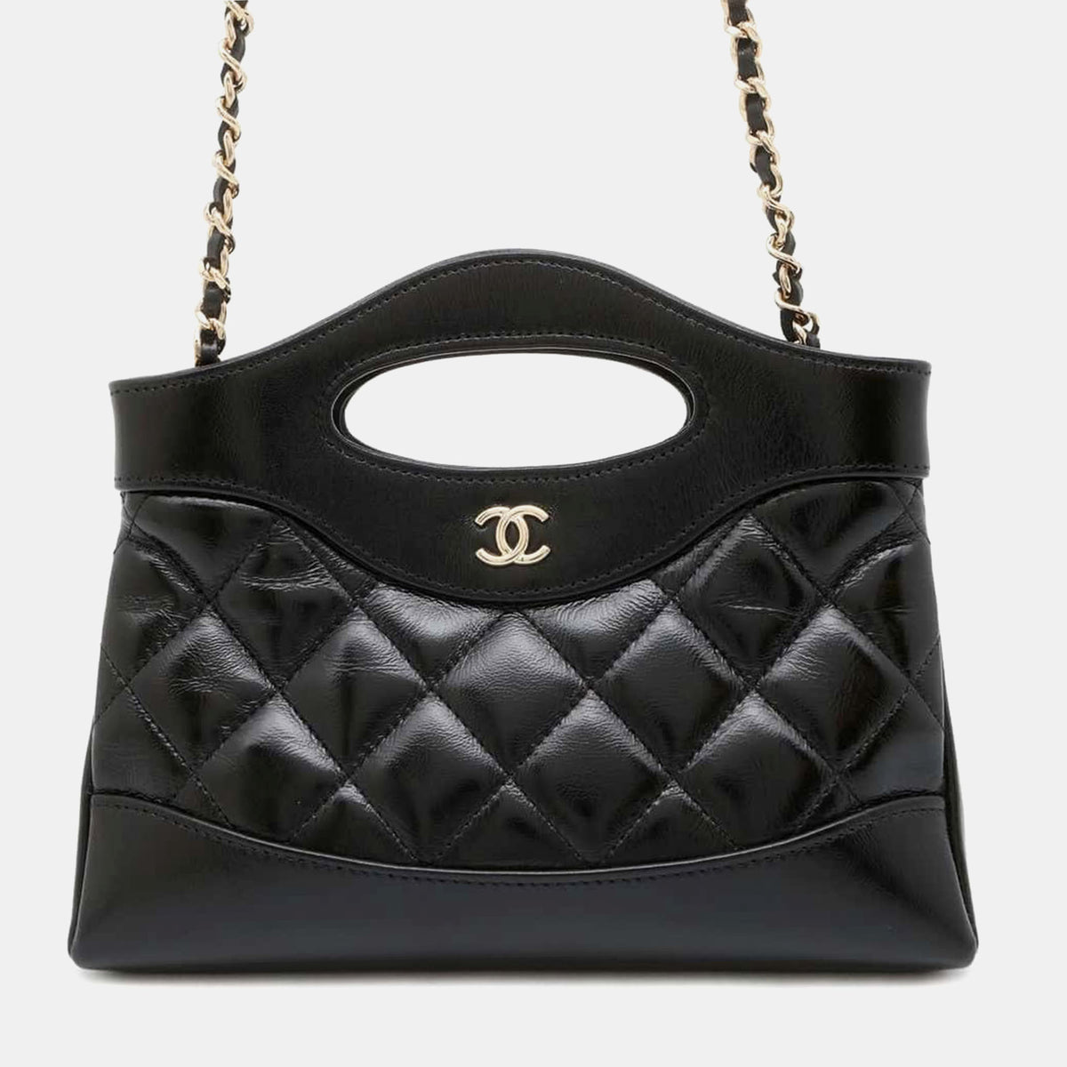 Chanel Black Shiny Calf Leather Chanel31 Chain Shoulder Bag Size Mini