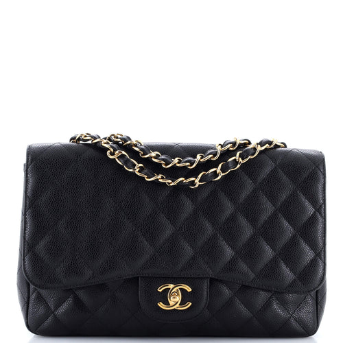 CHANEL Vintage Classic Single Flap Bag Quilted Caviar Jumbo