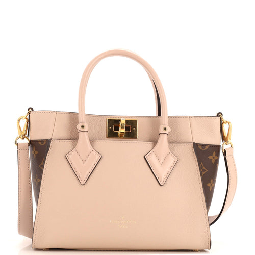 On My Side Tote Leather with Monogram Canvas PM