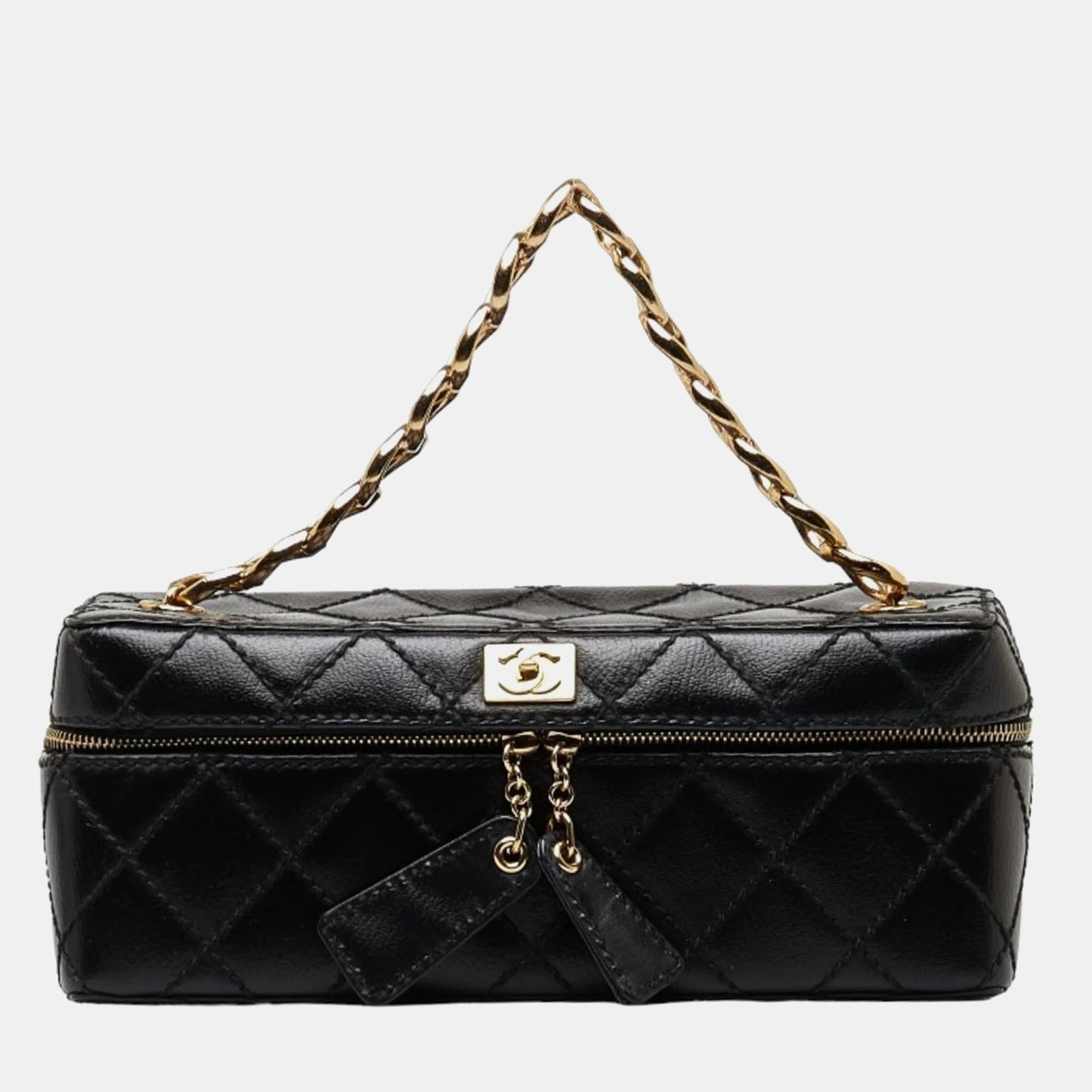 Chanel Black Lambskin Chain Makeup Box Vanity Bag