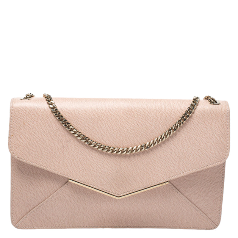 Peach Leather Envelope Shoulder Bag