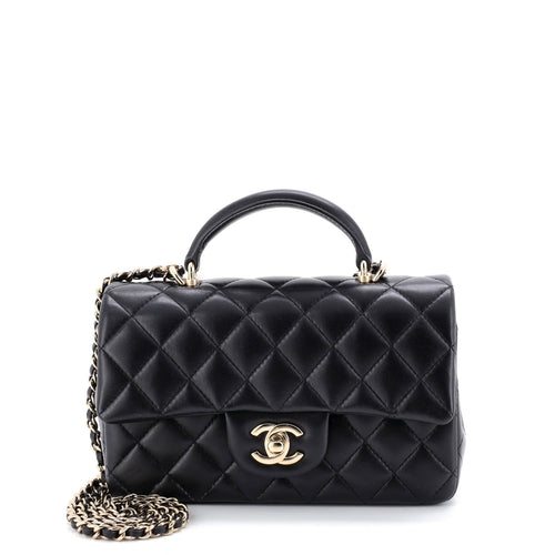 CHANEL Classic Single Flap Top Handle Bag Quilted Lambskin Mini
