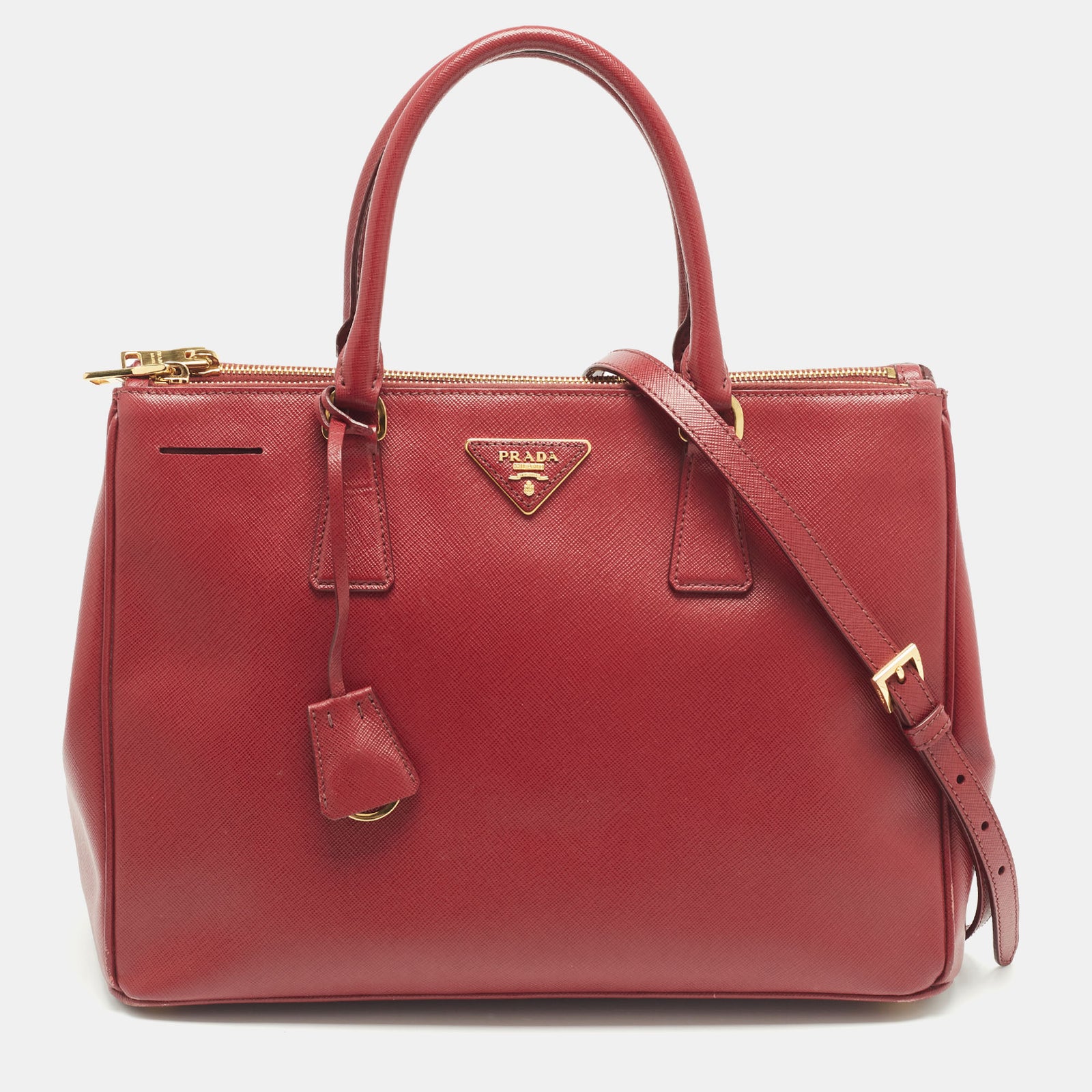 Prada Red Saffiano Leather Medium Double Zip Tote