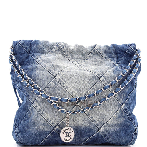 CHANEL 22 Chain Hobo Quilted Denim Small