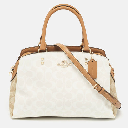 Beige/Off White Signature Coated Canvas and Leather Lillie Carryall Satchel