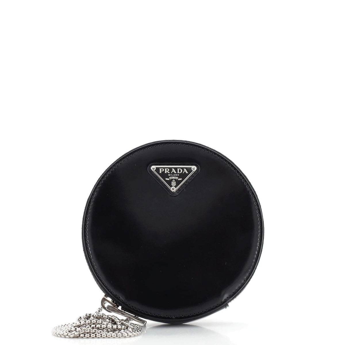 Prada PRADA Round Pouch Bag with Chain Brushed Leather Mini