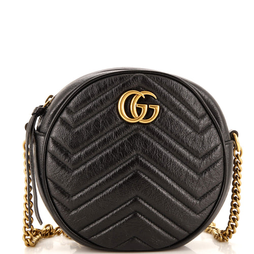 GUCCI GG Marmont Round Shoulder Bag Matelasse Leather Mini