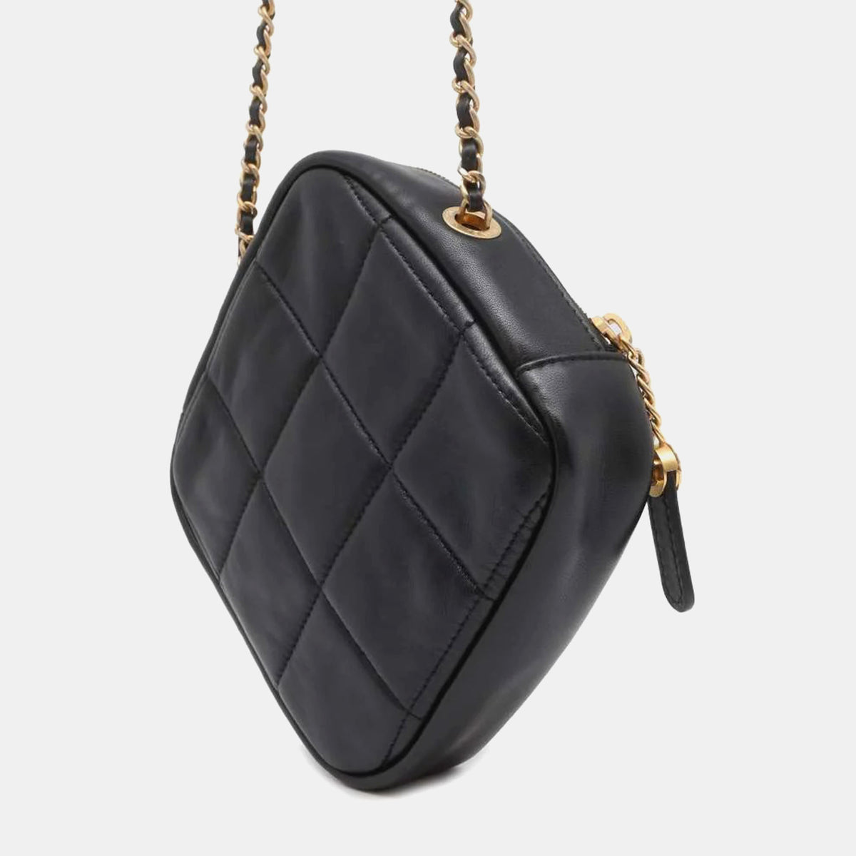Chanel Black Quilted Lambskin Small Diamond Chain Crossbody Bag