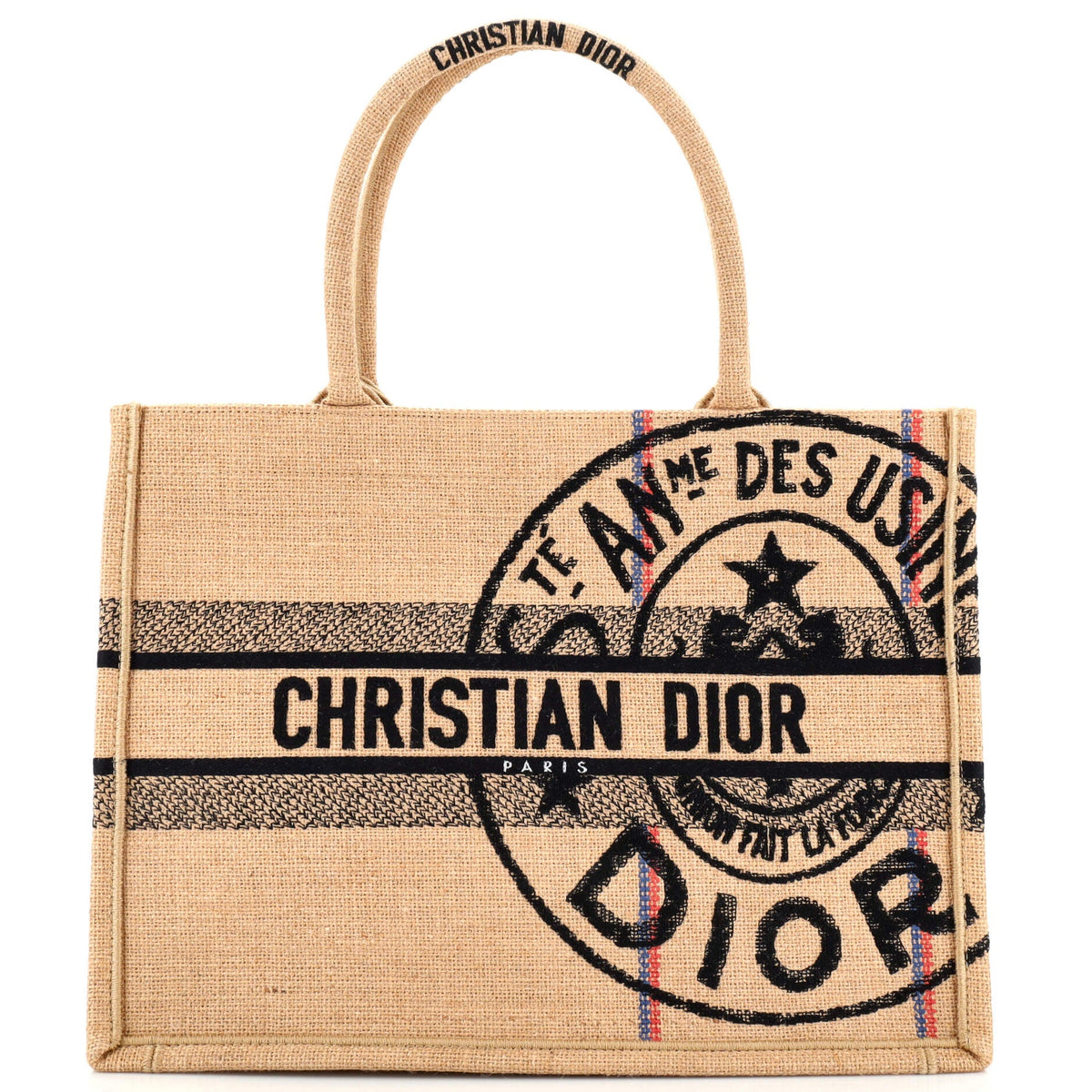 Christian Dior Book Tote Cannage Embroidered Raffia Medium