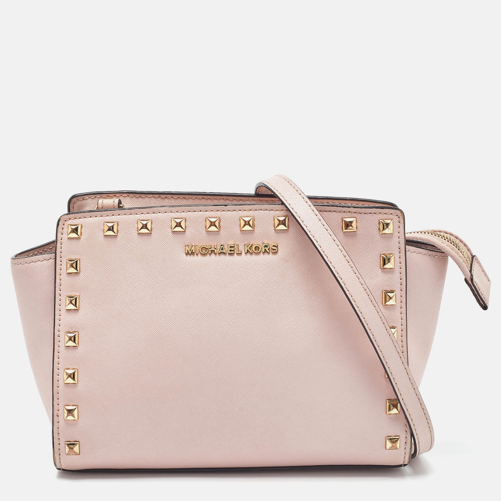 Michael Kors Michael Michael Kors Pink Leather Medium Studded Selma Crossbody Bag