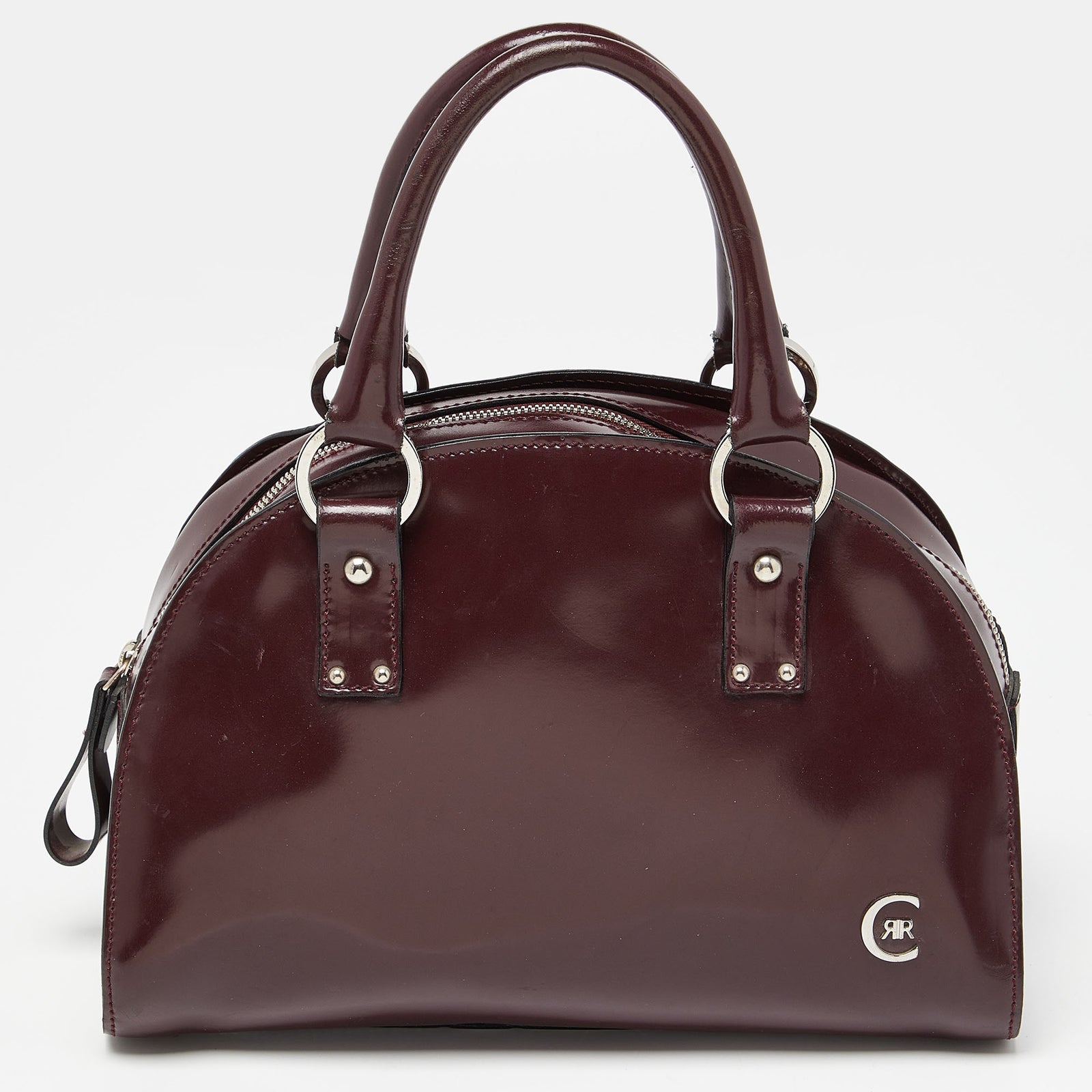 Cerruti Burgundy Patent Leather Zip Satchel