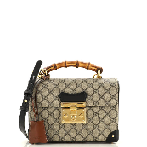 GUCCI Padlock Bamboo Shoulder Bag GG Coated Canvas Small
