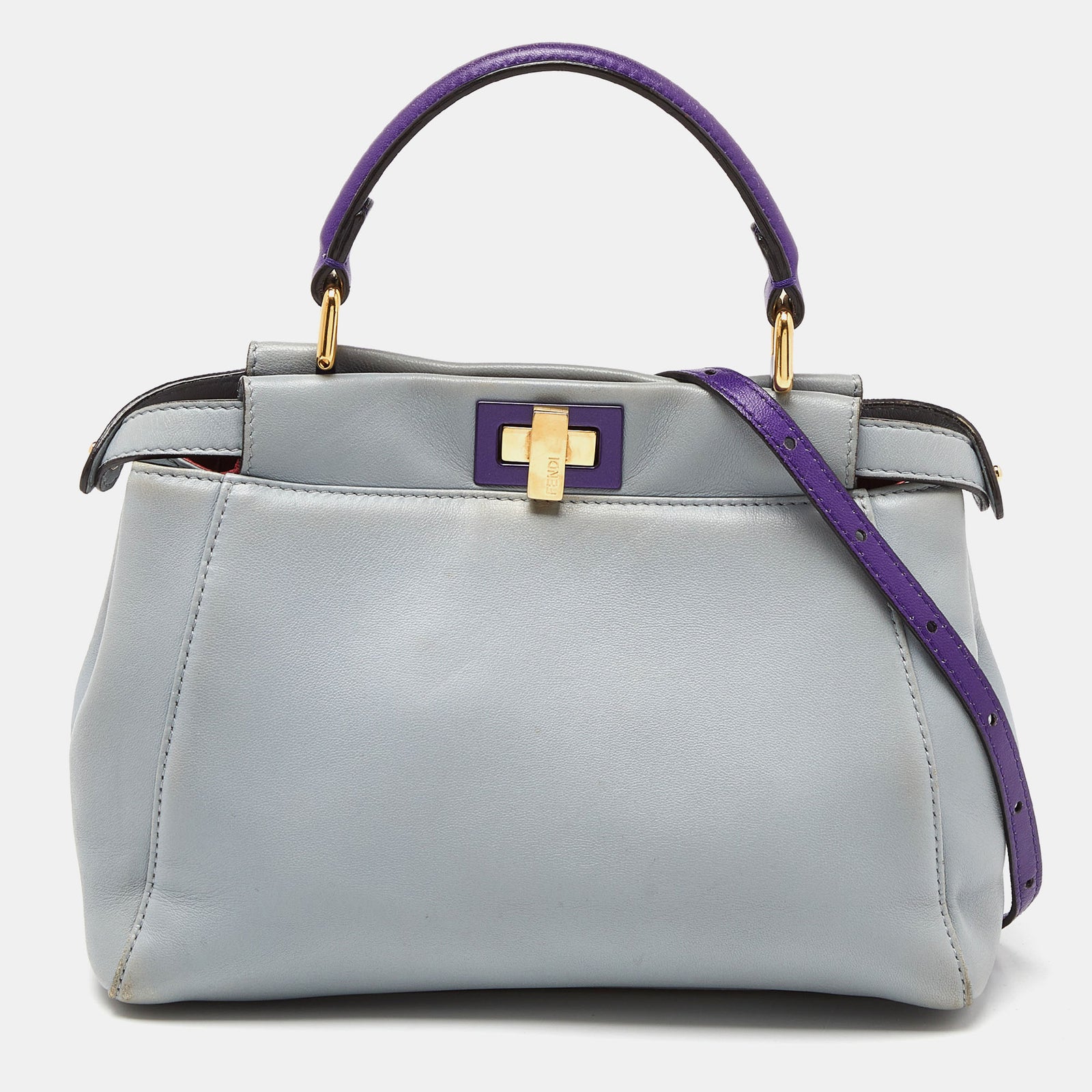 Fendi Blue/Purple Leather Mini Peekaboo Top Handle Bag