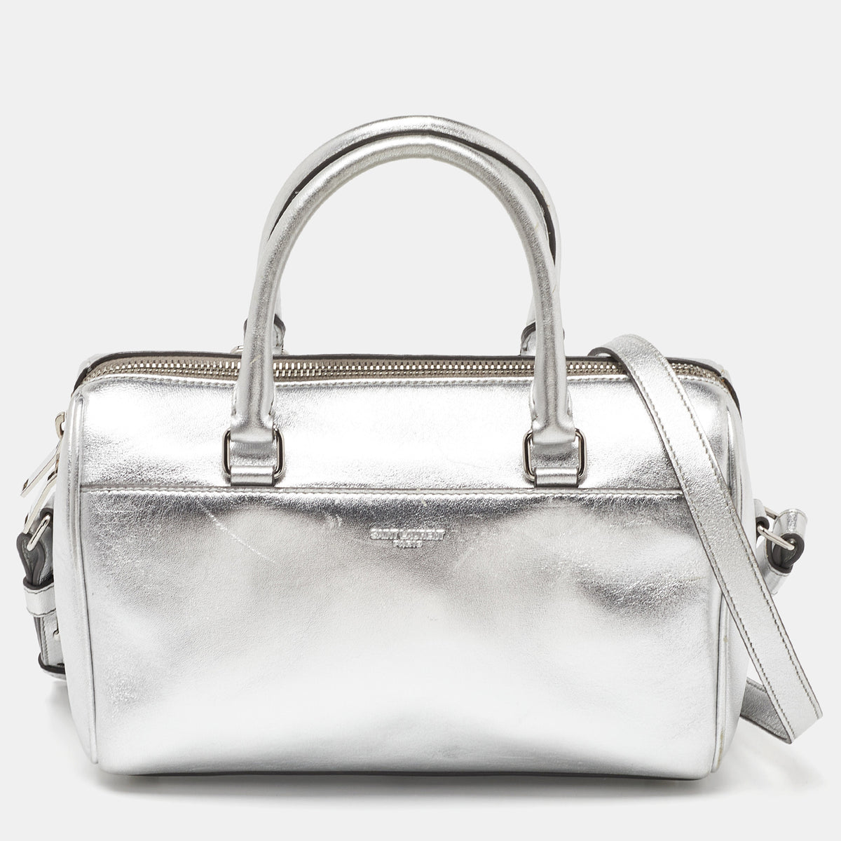 Saint Laurent Paris Saint Laurent Silver Leather Classic Baby Duffle Bag