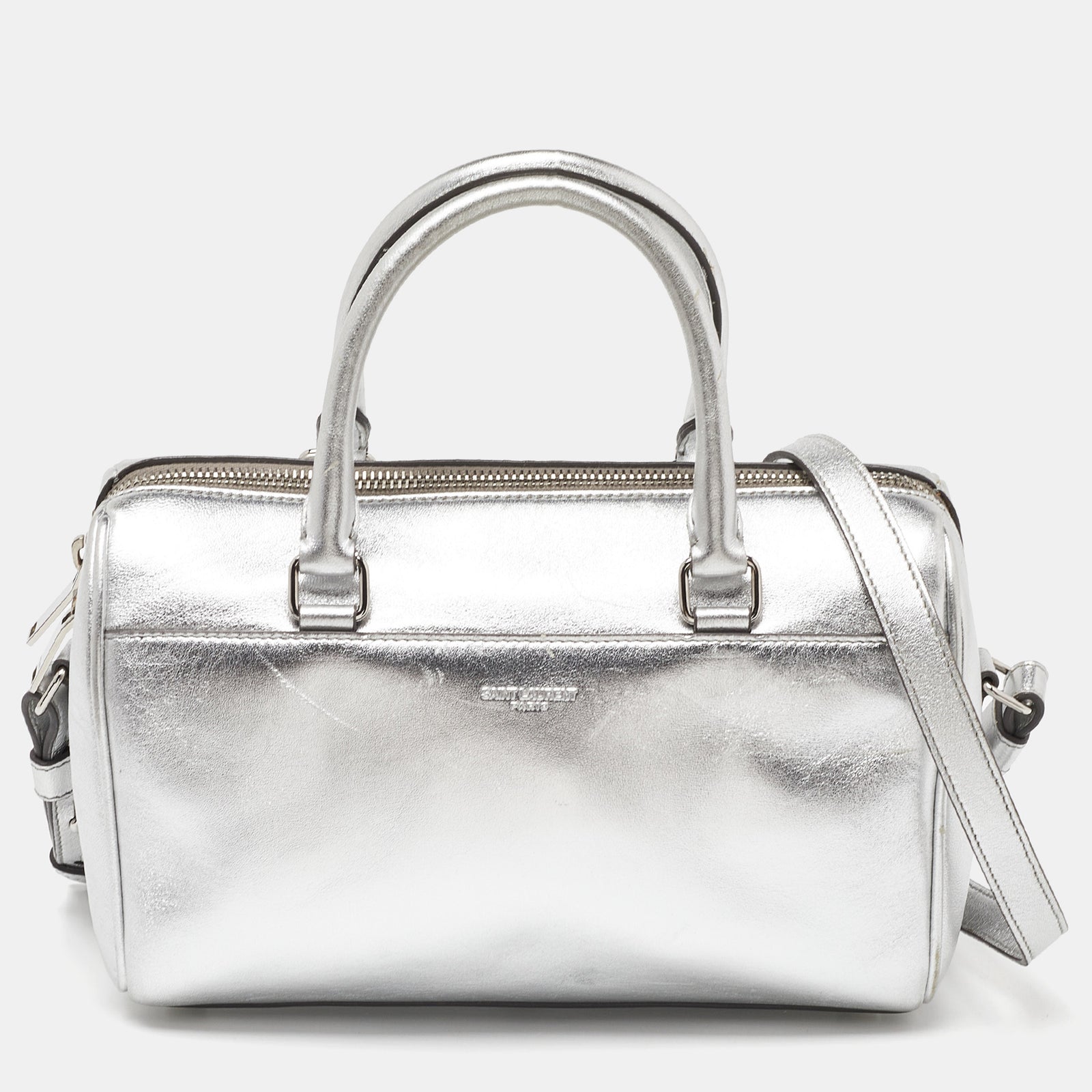 Saint Laurent Paris Saint Laurent Silver Leather Classic Baby Duffle Bag