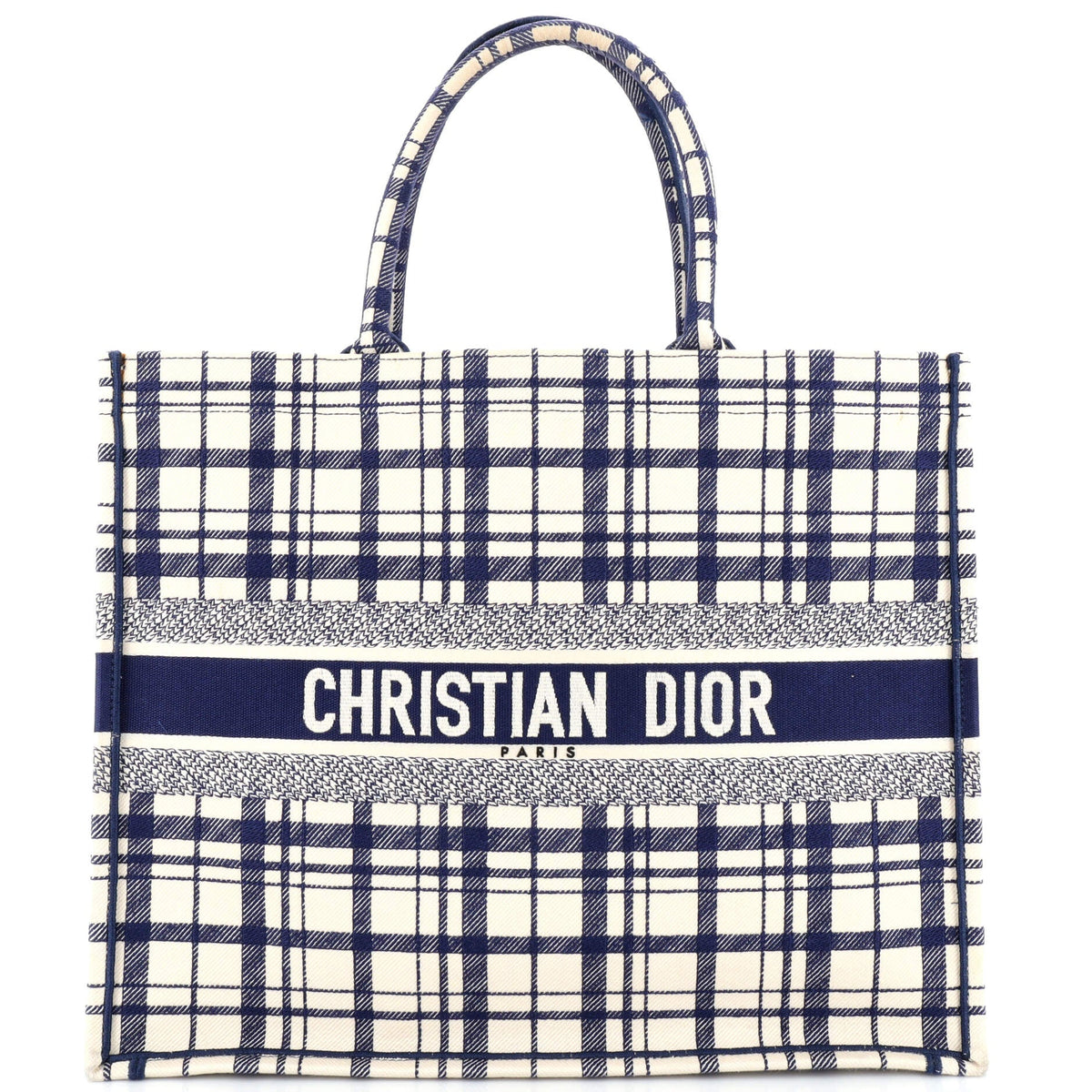 Christian Dior Book Tote Tartan Check Canvas Large