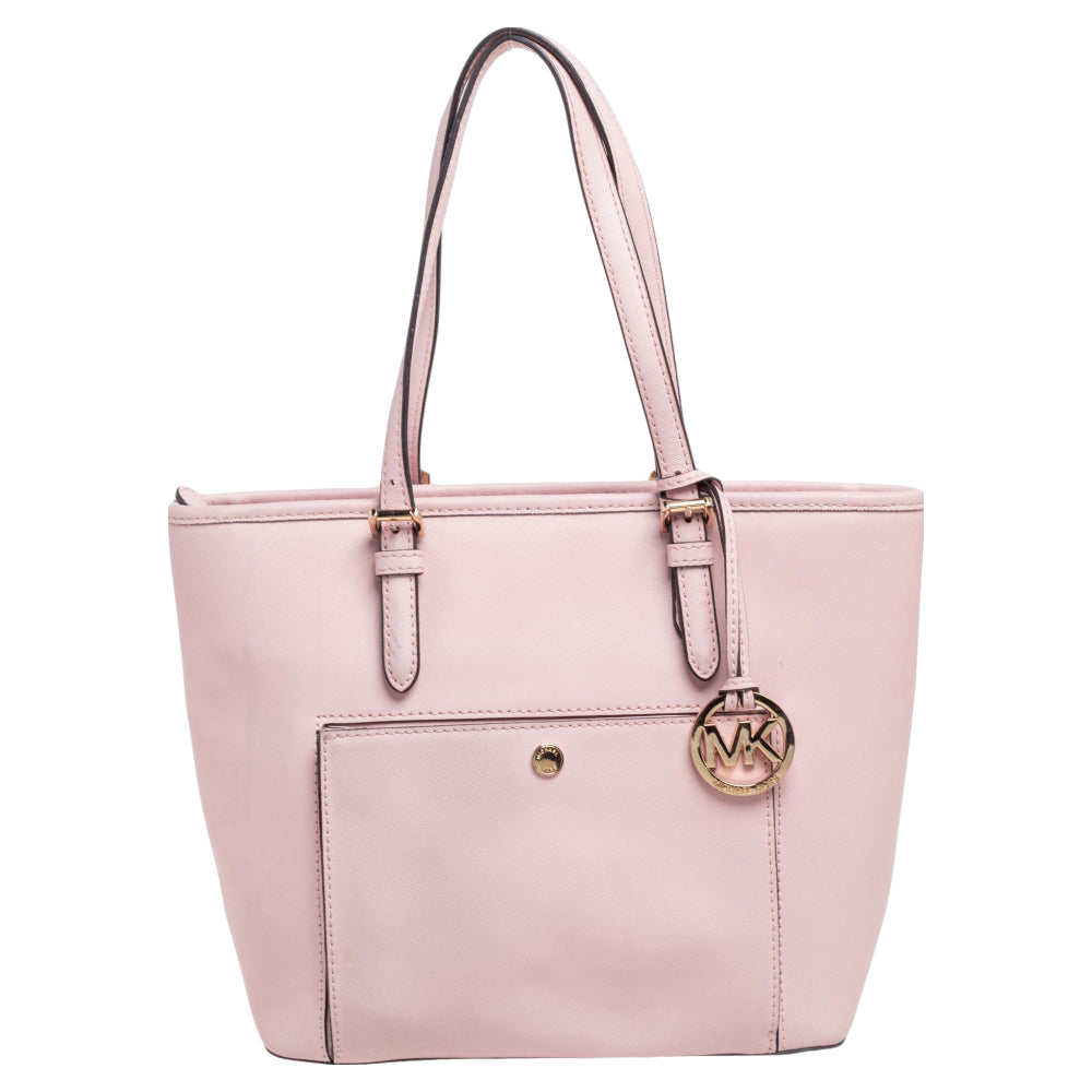 Michael Kors Pink Leather Jet Set Snap Pocket Tote