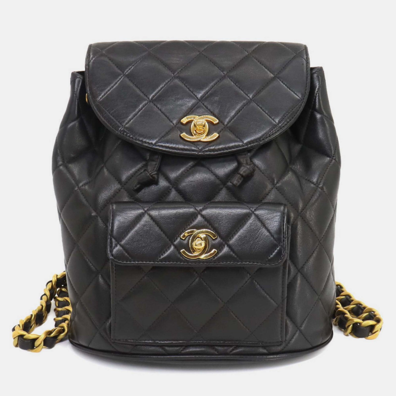 Chanel Schwarzer Duma Matelassé-Rucksack aus Leder mit Kette