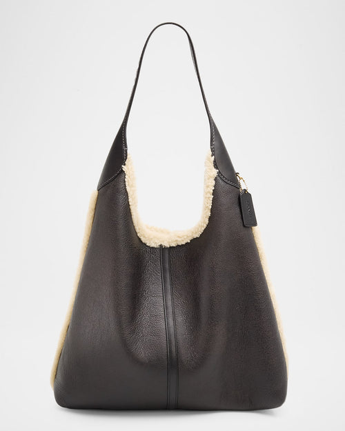 Shearling-Trim Leather Shoulder Bag