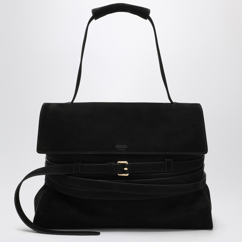 Moschino Small Black Suede Shoulder Bag