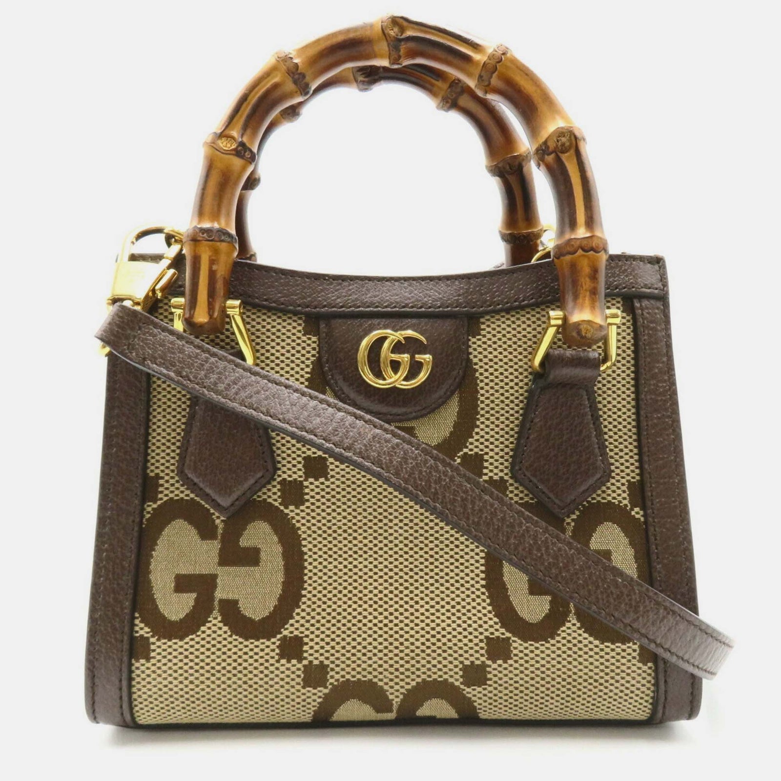 Gucci Beigebraune Jumbo-Tasche aus Canvas-Leder mit GG-Bambusgriff