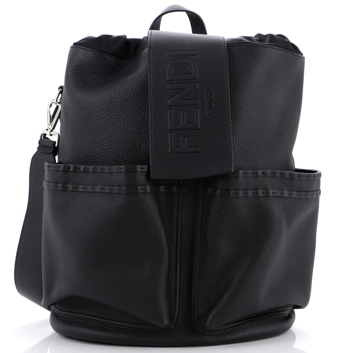 Fendi FENDI Double Pocket Drawstring Backpack Leather