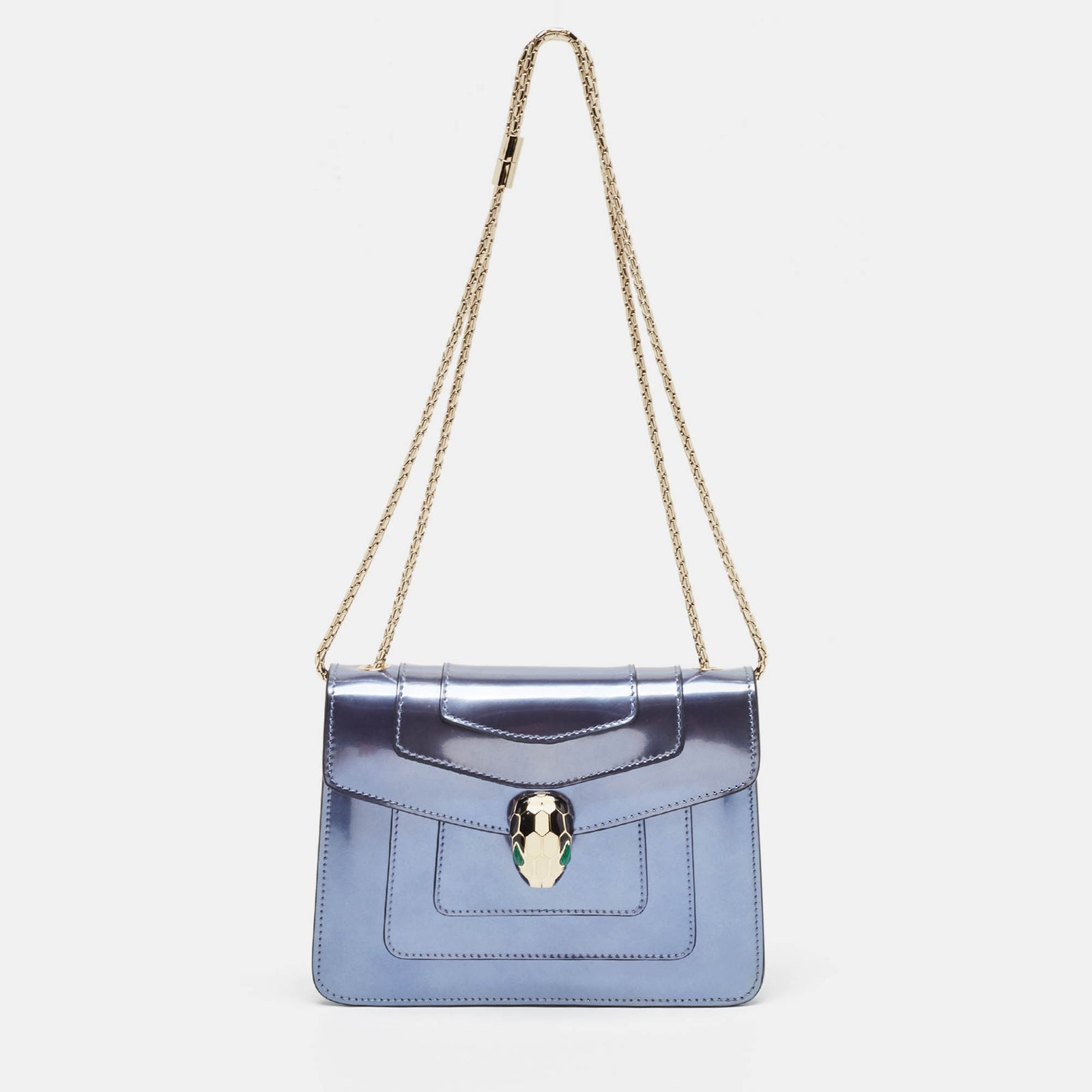 Bvlgari Blue Patent Leather Small Serpenti Forever Shoulder Bag