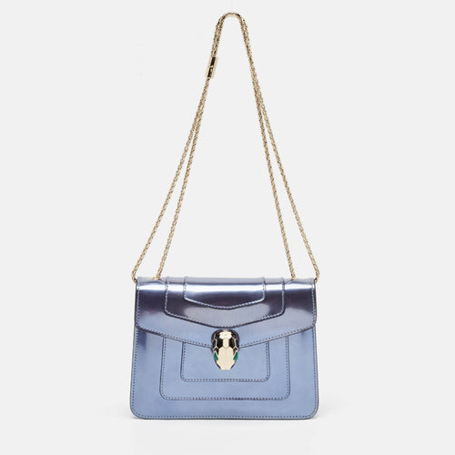 Blue Patent Leather Small Serpenti Forever Shoulder Bag