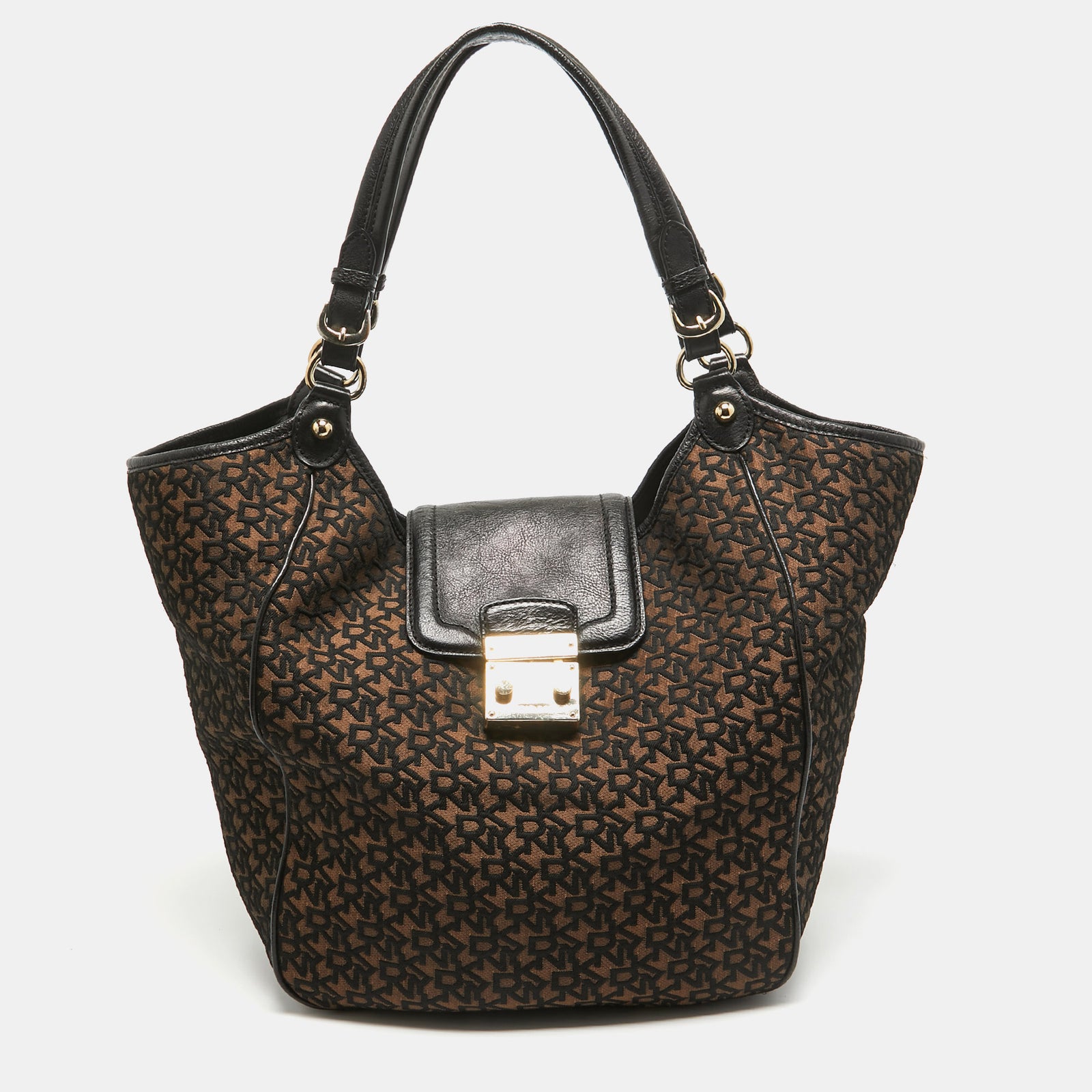 DKNY DKNY Black/Brown Monogram Jacquard Fabric and Leather Tote